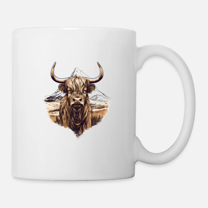 Paysage rustique de vaches écossaises des Highlands et - Mug blanc - blanc