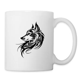 Tête de loup, Silhouette, Fan de nature animale de style tribal - Mug blanc - blanc - Droite