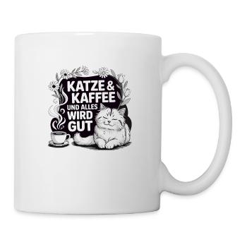 Katze und Kaffee und alles wird gut - Tasse - Weiß - Rechts