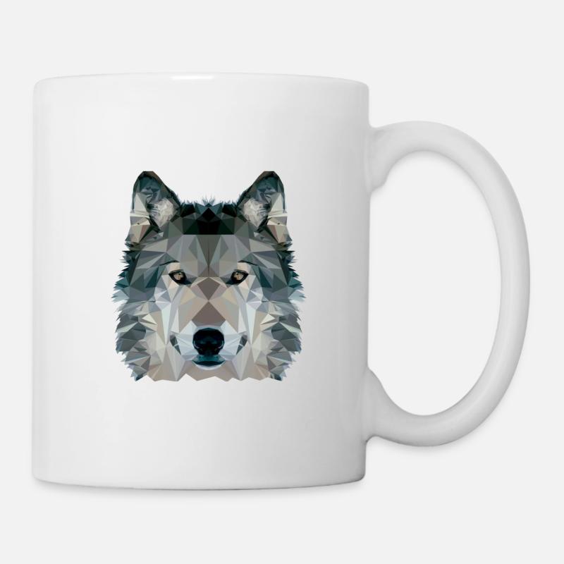 Wolf Face Low Poly Design, Wolf Face Clip art - Mug - white