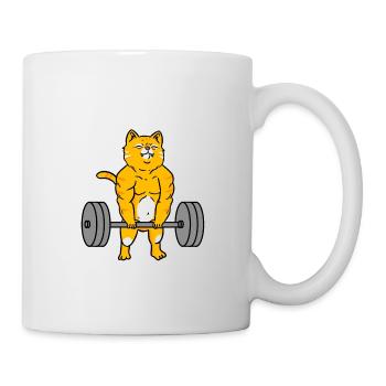 Katze beim Kreuzheben Fitness Katze - Tasse - Weiß - Rechts