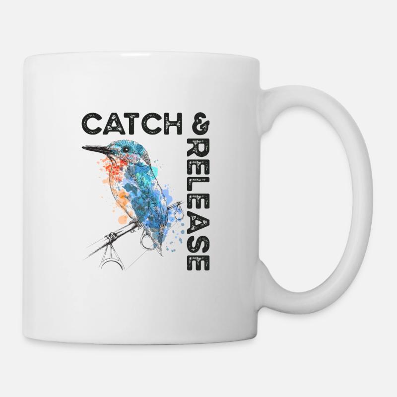 Catch and Release Eisvogel auf Angelrute - Tasse - Weiß