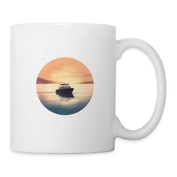 Motorboot im Sonnenuntergang Hintergrund - Tasse - Weiß - Rechts