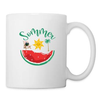 Sommer Sonne Strand Meeer Wassermelone - Tasse - Weiß - Rechts