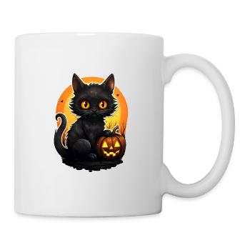 Chat noir d’Halloween avec citrouille - Mug blanc - blanc - Droite