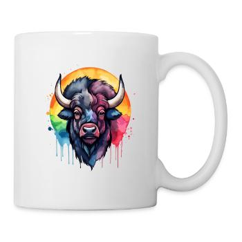 Bison, Tier, Cool, Atemberaubend, Buntes Aquarell - Tasse - Weiß - Rechts