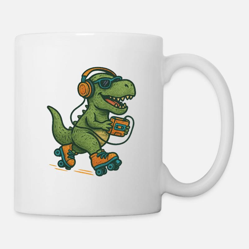 „Retro Rex – Dino on Wheels“ T-Shirt - Tasse - Weiß