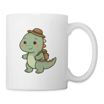 Cuddly dinosaur with adventure hat - Mug - white - Right