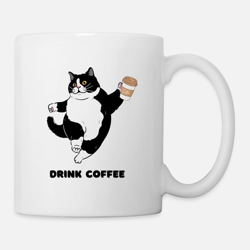 Skurrile Katze Kaffee Tanz Design - Tasse - Weiß