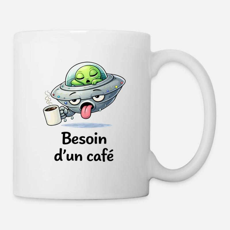 Besoin d’un café – Alien fatigué et humour décalé - Mug blanc - blanc