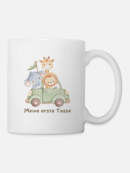 Tierkinder Safari Auto - Tasse - Weiß