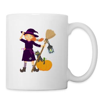 Hexe mit Besen und Katze - Tasse - Weiß - Rechts