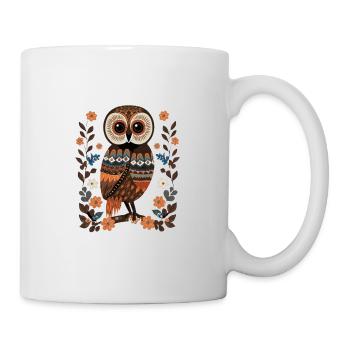 Niedliche Eule Vogel Federn Blumen Muster - Tasse - Weiß - Rechts