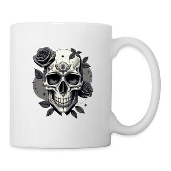Schädel Gothic-Design schwarz-weiß mit Rosen HD - Tasse - Weiß - Rechts