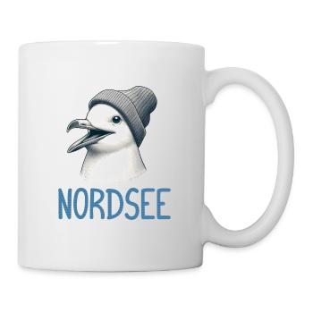 Gute Laune Nordsee - Moin Möwe mit Beanie Mütze - Tasse - Weiß - Rechts