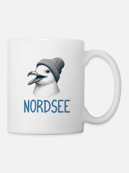 Gute Laune Nordsee - Moin Möwe mit Beanie Mütze - Tasse - Weiß