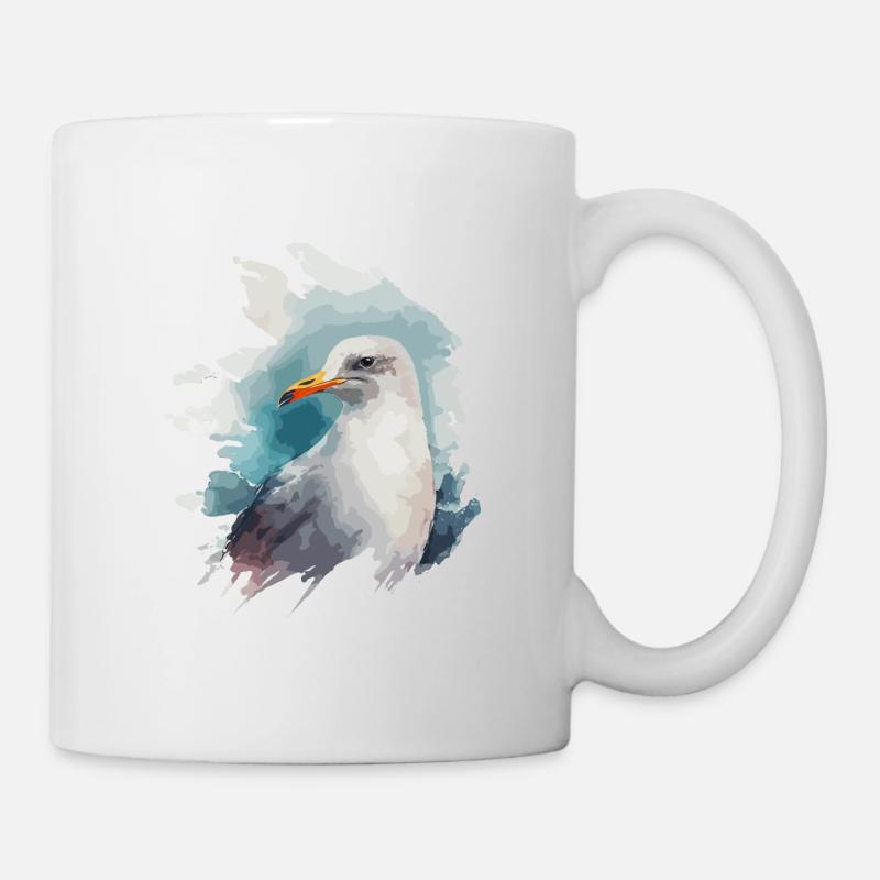 Stylische Nordsee Küste Möwe Aquarell - Tasse - Weiß