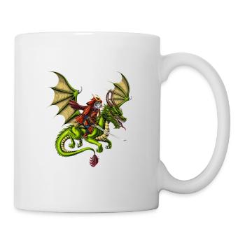 Japanischer Samurai Katze Reitdrache - Tasse - Weiß - Rechts
