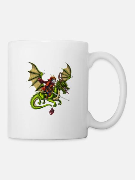 Japanischer Samurai Katze Reitdrache - Tasse - Weiß