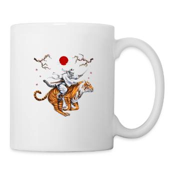 Japanese Cat Samurai Ninja Riding Tiger - Mug - white - Right