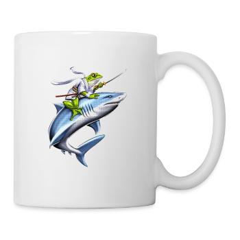 Frosch Samurai Ninja Reitender Hai - Tasse - Weiß - Rechts