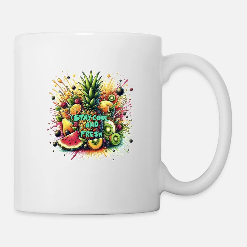 Fruit Explosion "Stay Cool and Fresh" Blaugrün - Tasse - Weiß