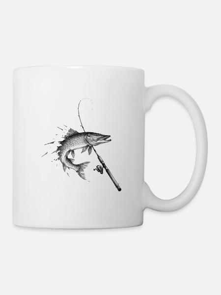 Hecht Esox Raubfisch Rute Ink Vektor - Tasse - Weiß