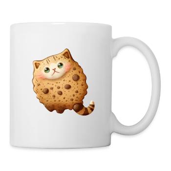 Süße Keks Katze mit Schokostückchen und Nüssen - Tasse - Weiß - Rechts