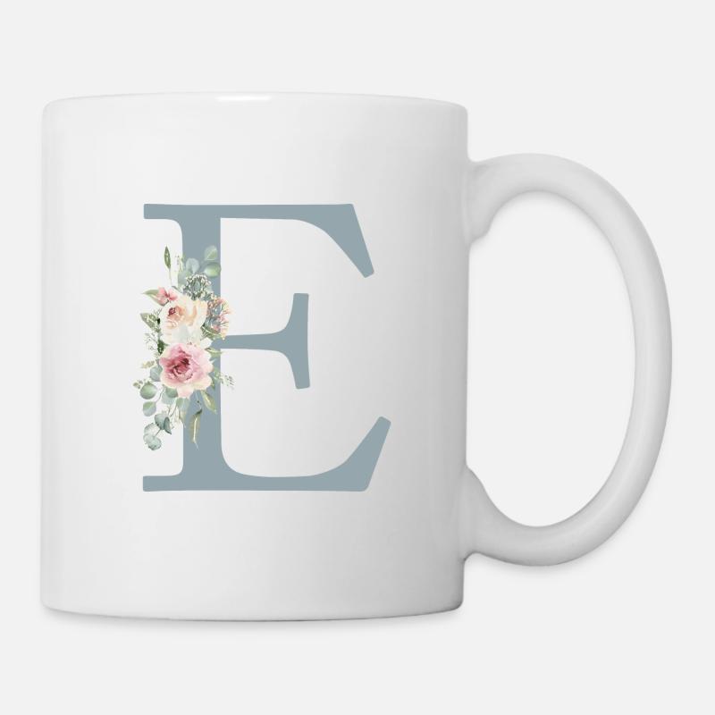 E| Monogramme | Eucalyptus Pastel Fleur Bleu - Mug blanc - blanc