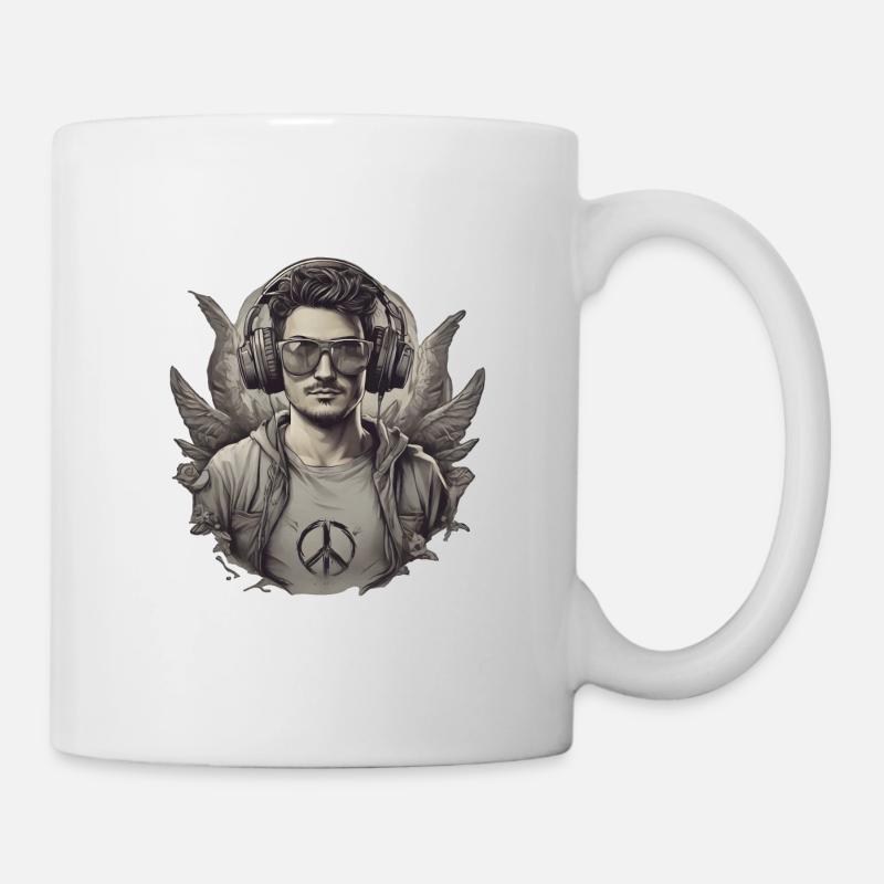 Gamer moderne avec casque et lunettes - Mug blanc - blanc