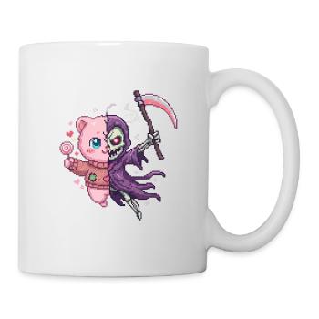 Creepy Cute Teddy Bear & Grim Reaper Pixel Art - Mug - white - Right