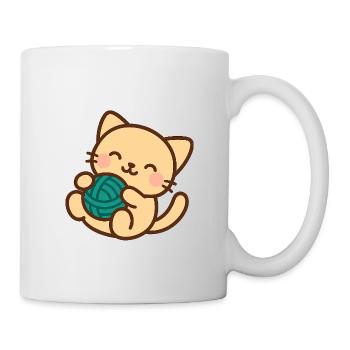 Cuddly kitten and blue ball - Mug - white - Right