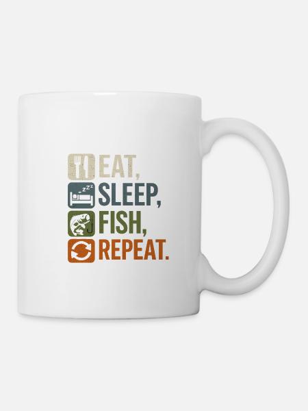Mange, dors, poisson, pêcheur répète Dit la conception de la pêche - Mug blanc - blanc