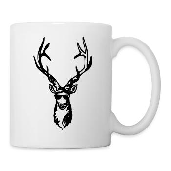 Hirsch - Partyhirsch - Hirschkopf - Sonnenbrille - Tasse - Weiß - Rechts