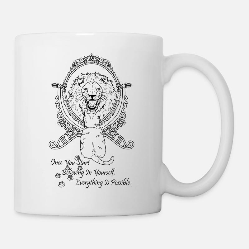Chat dans le miroir Lion reflet illustration - Mug blanc - blanc