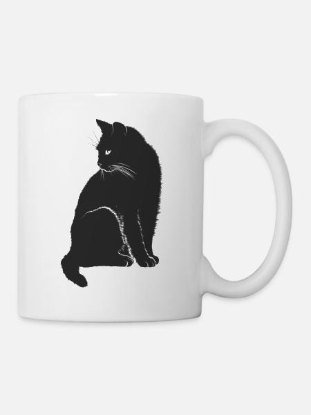 schwarze Katze nach hinten schauend Geschenkidee - Tasse - Weiß