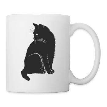 Ausdrucksstarke schwarze Katze. Geschenkidee - Tasse - Weiß - Rechts