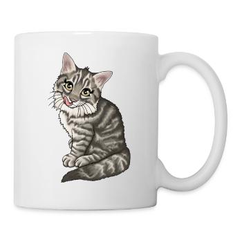 Norwegische Waldkatze getigert Tiger Illustration - Tasse - Weiß - Rechts