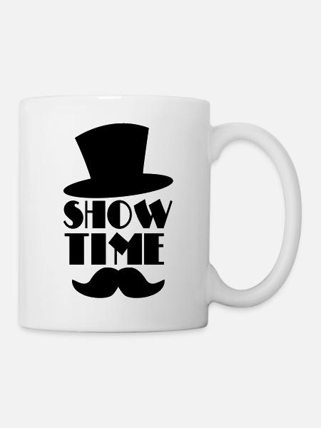 Show Time chapeau clown de cirque et moustache - Mug blanc - blanc