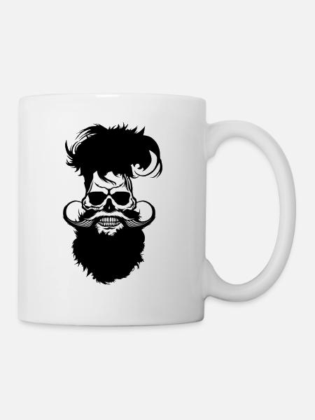 tete de mort barbu hipster moustache crane barbe s - Mug blanc - blanc