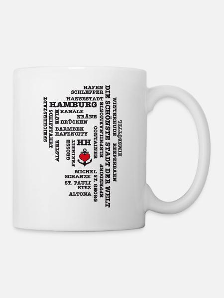 Hamburg Begriffe / Herz auf Anker / Text schwarz - Tasse - Weiß