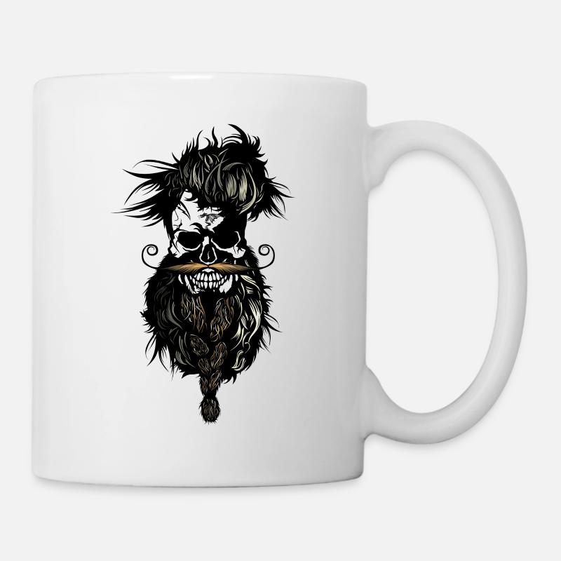 tete de mort hipster skull crane barbu barbe moust - Mug blanc - blanc