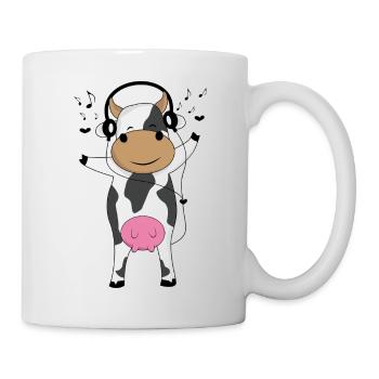Funny cow with headphones gift music - Mug - white - Right