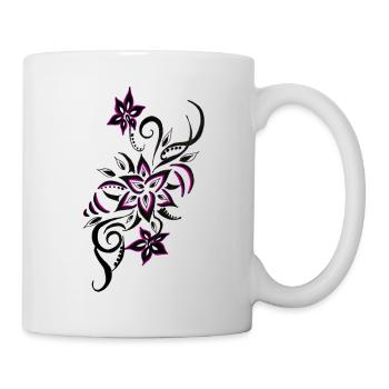 Floral Schwarz Magenta Spirale - Tasse - Weiß - Rechts