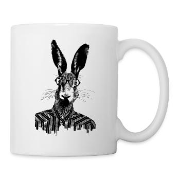 Hase mit Brille - Osterhase - Feldhase - Tasse - Weiß - Rechts