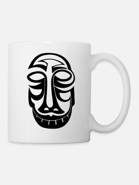 Maske Totem Grinsen Fratze Dämon Geist - Tasse - Weiß