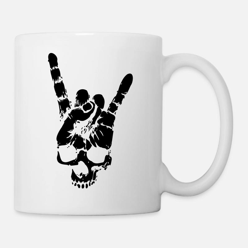 crâne en métal lourd avec la main de cornes du diable - Mug blanc - blanc