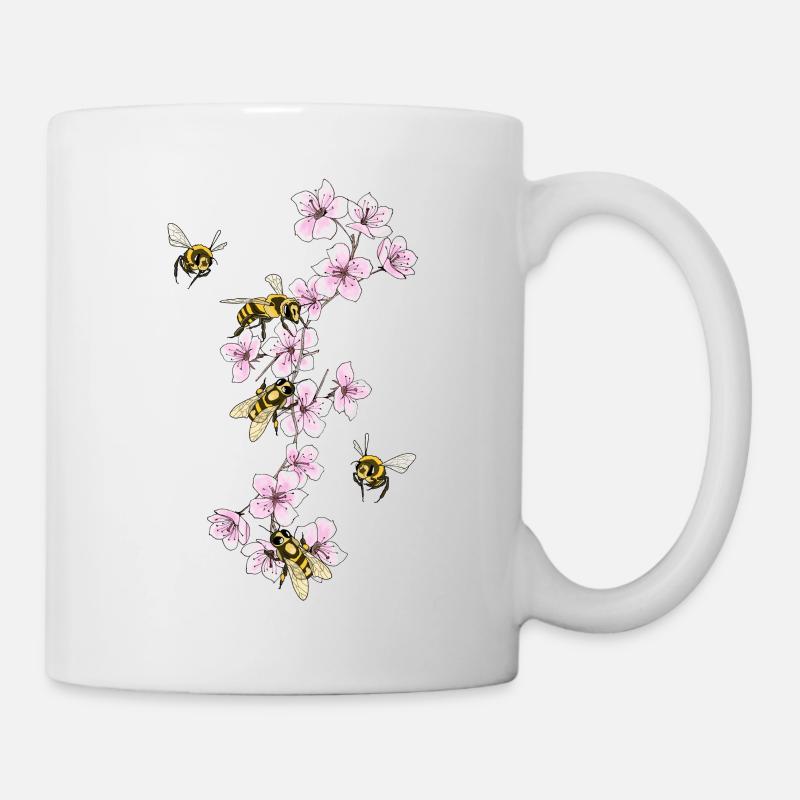 Bienen an Kirschenblüten - Tasse - Weiß