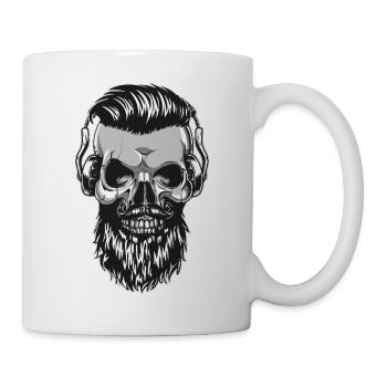 Hipster skull with beard and headphones - Mug - white - Right