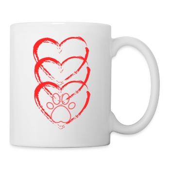 rotes Herz mit Pfote - Tasse - Weiß - Rechts